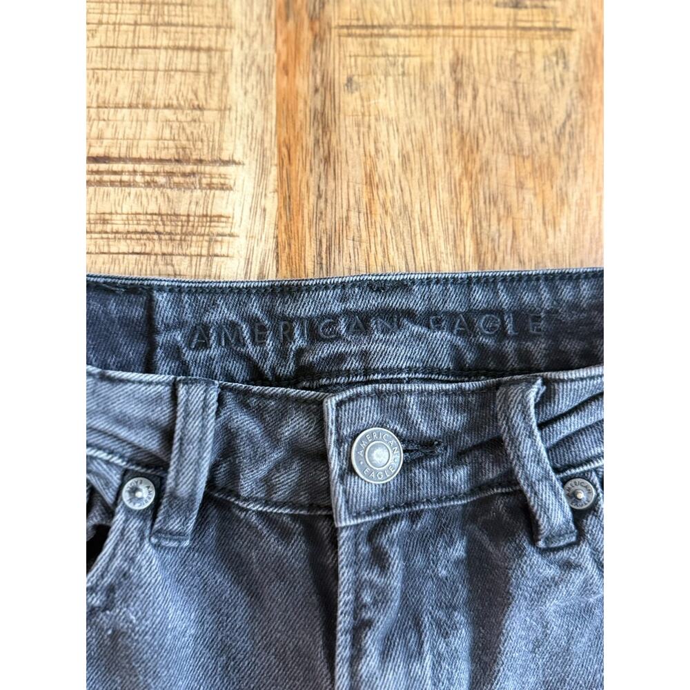American Eagle Mom Jean Black Wash Distressed Mid Rise Size 00 Real Good Denim - Picture 2 of 14
